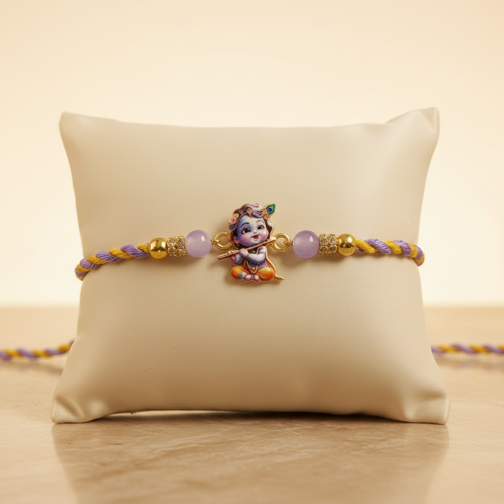 Baby Krishna Flute Rakhi - Warm Marble