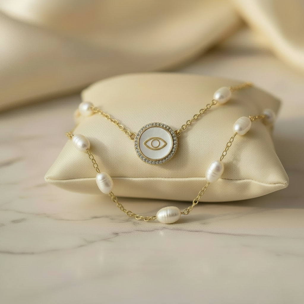 Gold Pearl Evil Eye Rakhi - Clean Eye