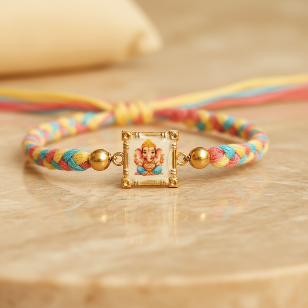 Pastel Baby Ganesha Frame Rakhi - Enhanced